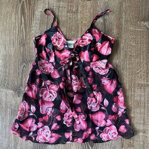 Private Luxuries Robe & Gown Babydoll 2pc Pinoir robe Silky Pink‎ floral Medium